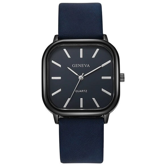 Universal Fashionable Square Quartz Watch With Pu Strap Stainless Steel Buckle And Alloy Material