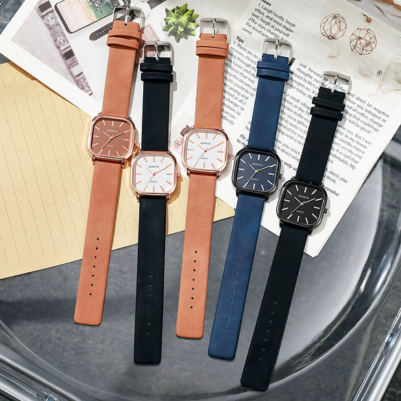 Universal Fashionable Square Quartz Watch With Pu Strap Stainless Steel Buckle And Alloy Material