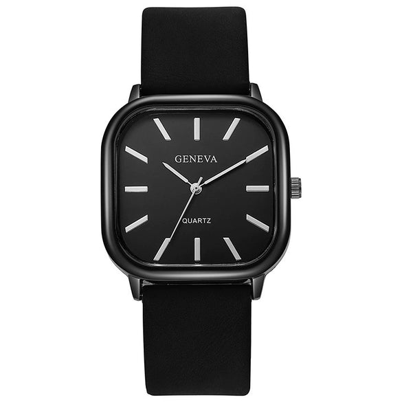 Universal Fashionable Square Quartz Watch With Pu Strap Stainless Steel Buckle And Alloy Material