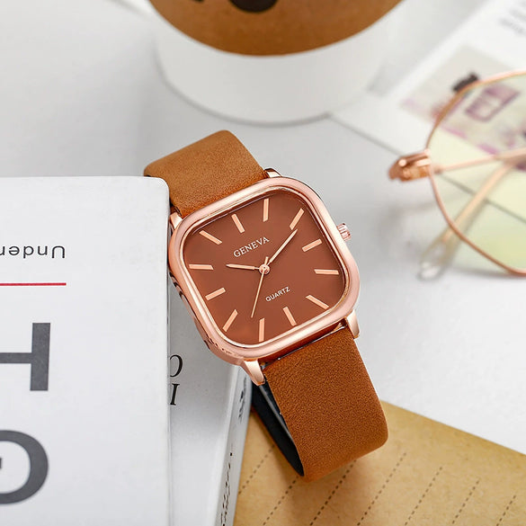 Universal Fashionable Square Quartz Watch With Pu Strap Stainless Steel Buckle And Alloy Material
