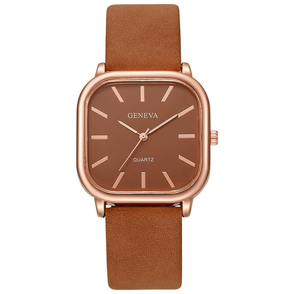 Universal Fashionable Square Quartz Watch With Pu Strap Stainless Steel Buckle And Alloy Material