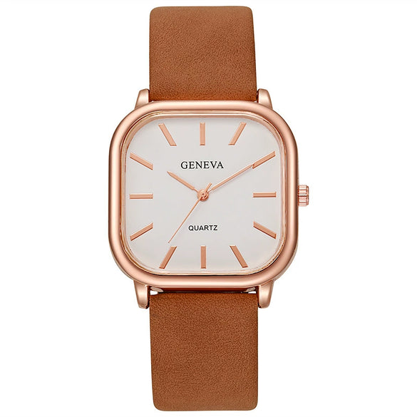 Universal Fashionable Square Quartz Watch With Pu Strap Stainless Steel Buckle And Alloy Material