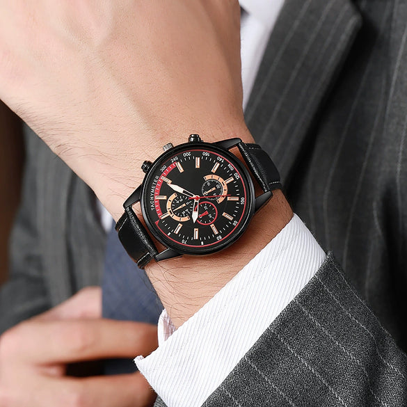 Universal Leisure Alloy Case Imitation Leather Strap Stainless Steel Buckle Round Dial Quartz Belt Watch