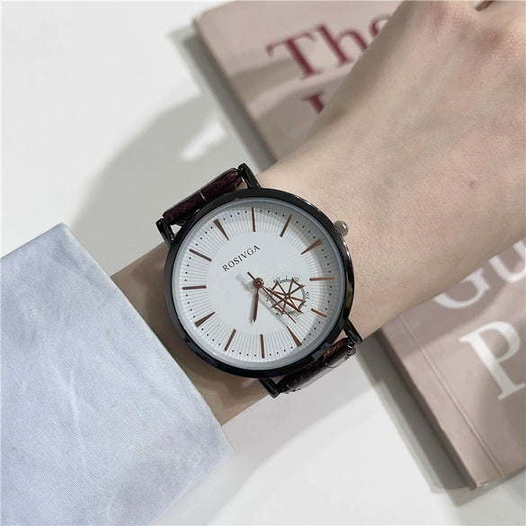 Universal Leisure Alloy Case Ordinary Glass Mirror Pointer Quartz Watch With Gear Belt