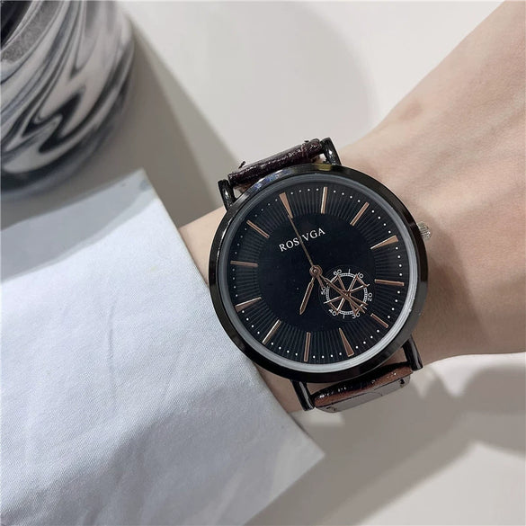 Universal Leisure Alloy Case Ordinary Glass Mirror Pointer Quartz Watch With Gear Belt
