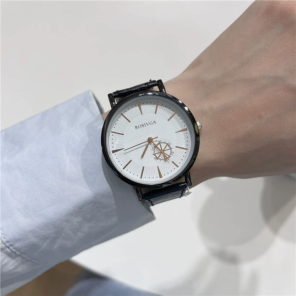Universal Leisure Alloy Case Ordinary Glass Mirror Pointer Quartz Watch With Gear Belt