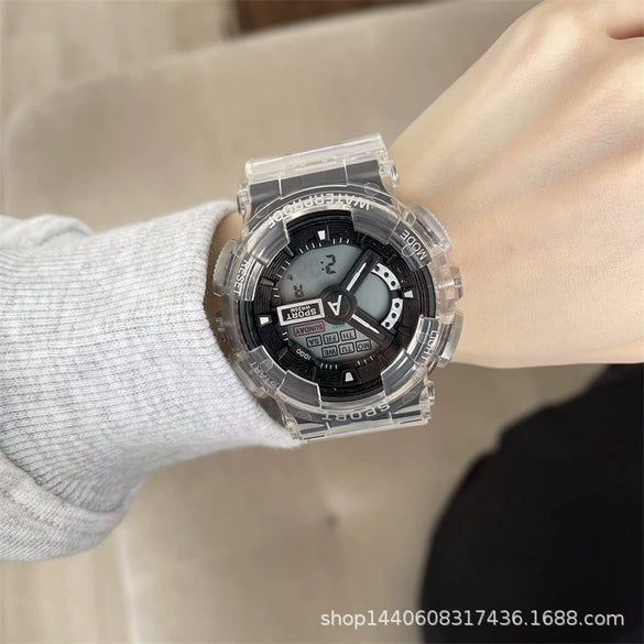 Universal Leisure Plastic And Silicone Transparent Strap Electronic Watch