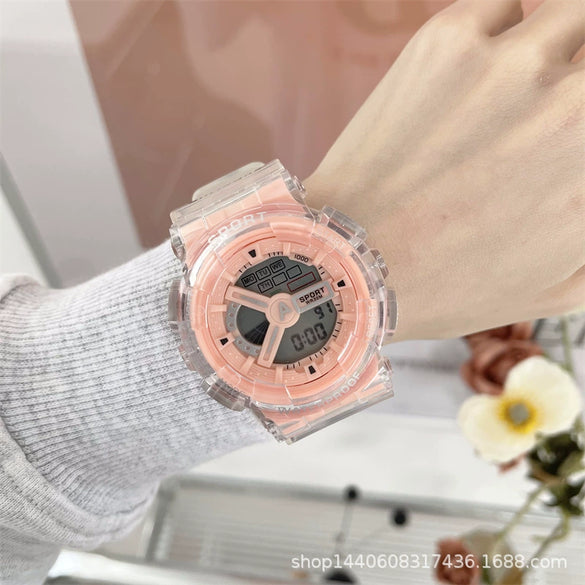 Universal Leisure Plastic And Silicone Transparent Strap Electronic Watch