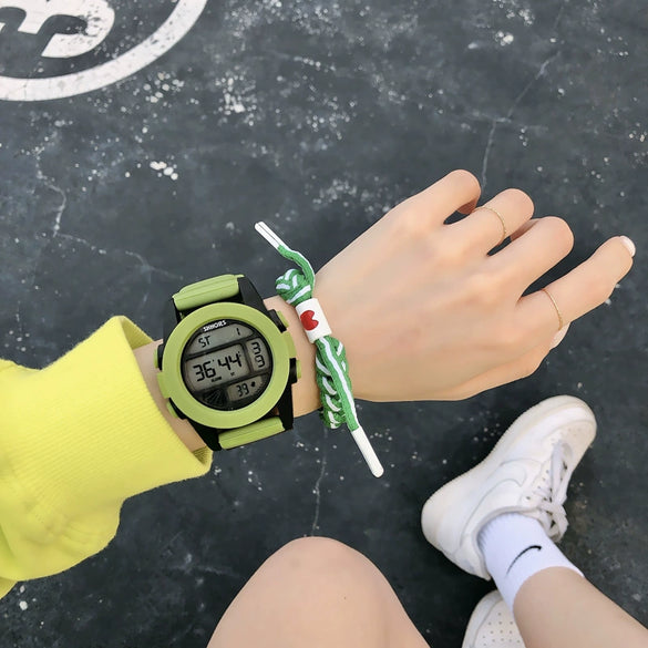Universal Multifunctional Luminous Electronic Watch With Stainless Steel Buckle Silicone Strap Rubber Case And Plastic Mirror Round Dial