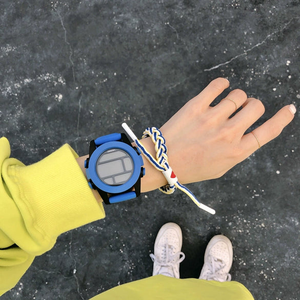 Universal Multifunctional Luminous Electronic Watch With Stainless Steel Buckle Silicone Strap Rubber Case And Plastic Mirror Round Dial