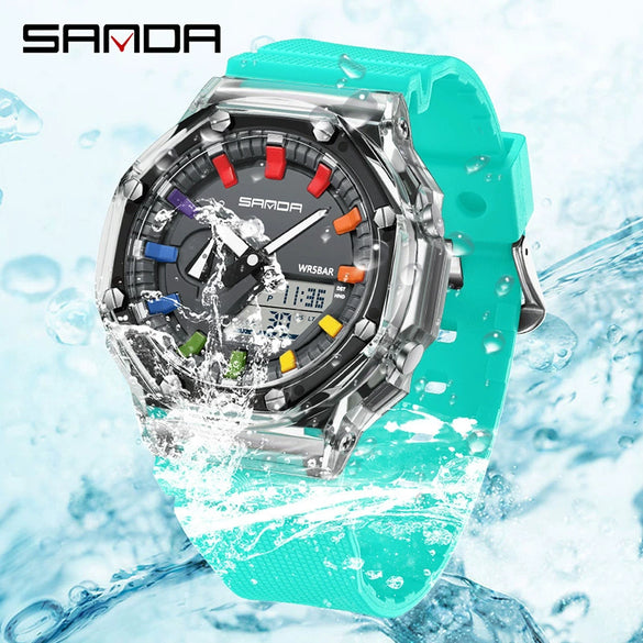 Universal Octagonal And Round Dopamine Transparent Electronic Watch Multifunctional Swimming Waterproof Watch With Abs Case Tpu Strap And Acrylic Mirror