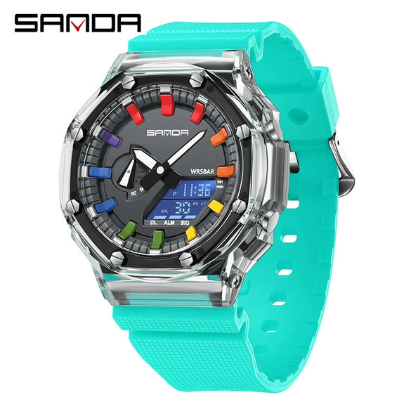 Universal Octagonal And Round Dopamine Transparent Electronic Watch Multifunctional Swimming Waterproof Watch With Abs Case Tpu Strap And Acrylic Mirror