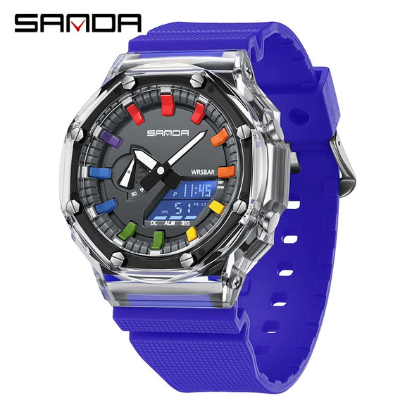 Universal Octagonal And Round Dopamine Transparent Electronic Watch Multifunctional Swimming Waterproof Watch With Abs Case Tpu Strap And Acrylic Mirror