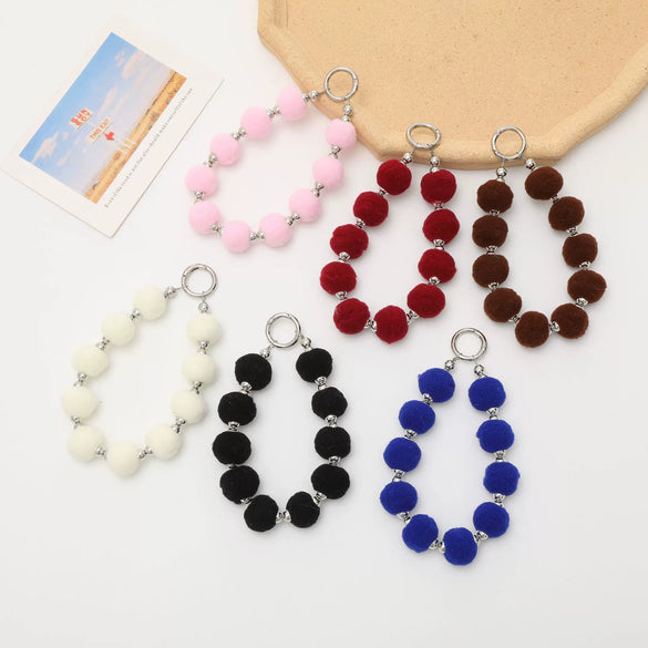 Universal Phone Case Lanyard Semihandmade With Plush Ball Bead Pendant