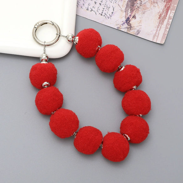 Universal Phone Case Lanyard Semihandmade With Plush Ball Bead Pendant