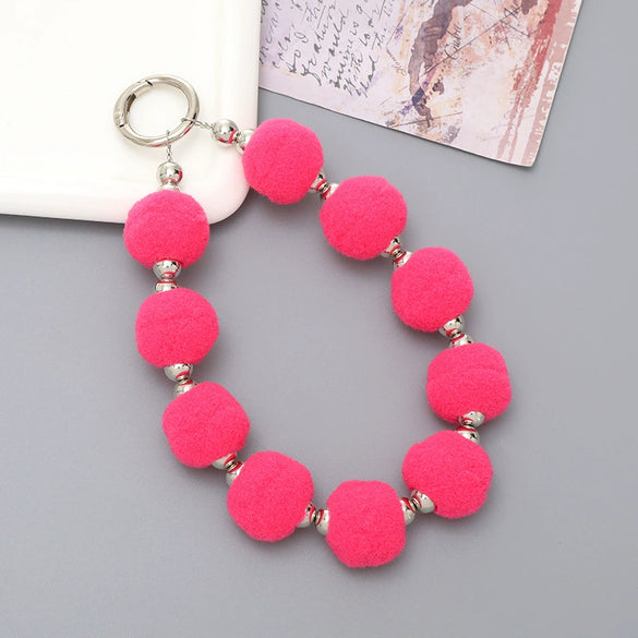 Universal Phone Case Lanyard Semihandmade With Plush Ball Bead Pendant