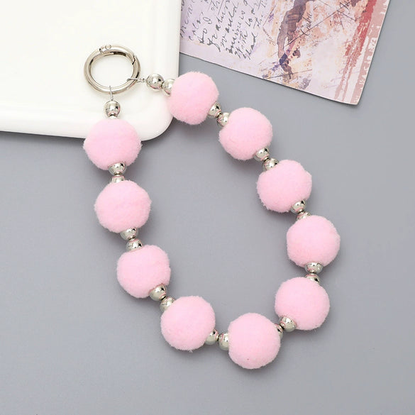 Universal Phone Case Lanyard Semihandmade With Plush Ball Bead Pendant