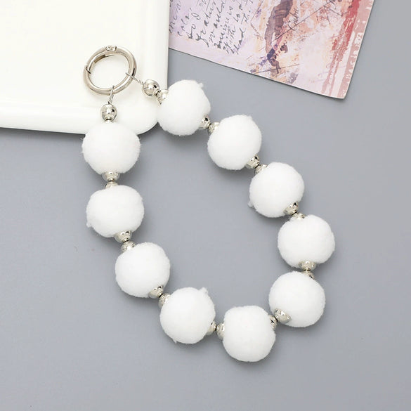 Universal Phone Case Lanyard Semihandmade With Plush Ball Bead Pendant