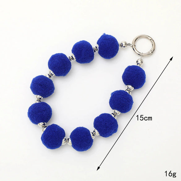 Universal Phone Case Lanyard Semihandmade With Plush Ball Bead Pendant