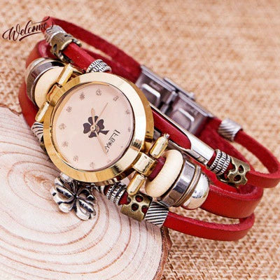 Universal Student Bracelet Watch Alloy Case Imitation Leather Strap Stainless Steel Buckle Round Dial Leisure Style