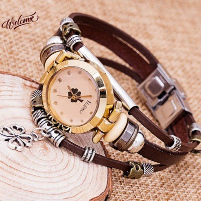 Universal Student Bracelet Watch Alloy Case Imitation Leather Strap Stainless Steel Buckle Round Dial Leisure Style