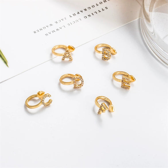 Ushaped Copper Ear Clip With Diamond And Letter Design Minimalist Style Women's And Unisex