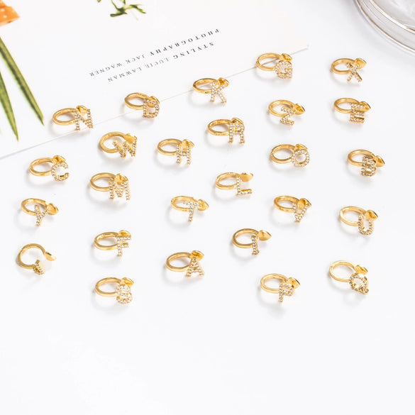 Ushaped Copper Ear Clip With Diamond And Letter Design Minimalist Style Women's And Unisex