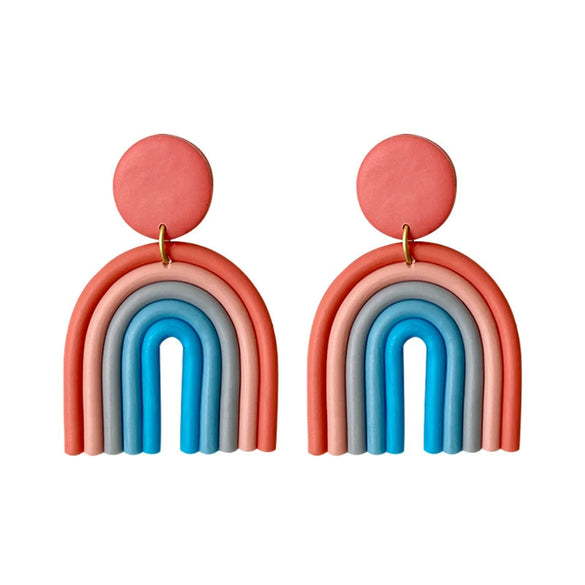 Ushaped Rainbow Soft Pottery Stud Earrings For Women Handmade Macaron Color Contrast Sweet Jewelry