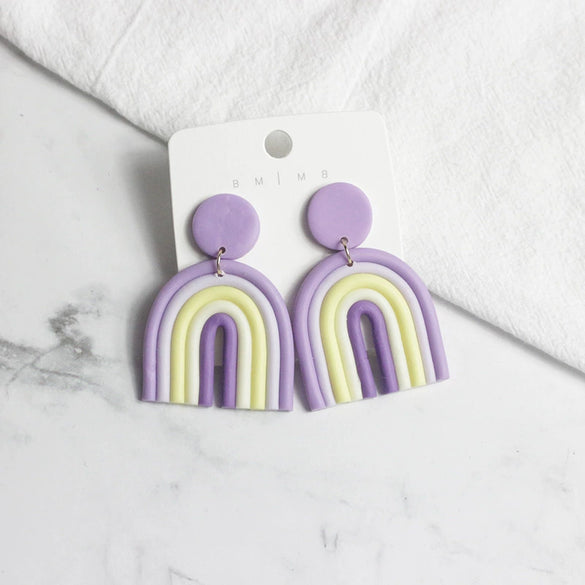 Ushaped Rainbow Soft Pottery Stud Earrings For Women Handmade Macaron Color Contrast Sweet Jewelry