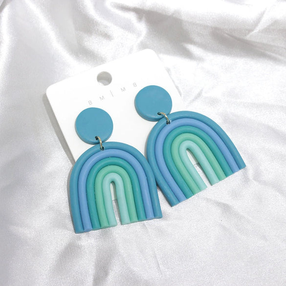Ushaped Rainbow Soft Pottery Stud Earrings For Women Handmade Macaron Color Contrast Sweet Jewelry