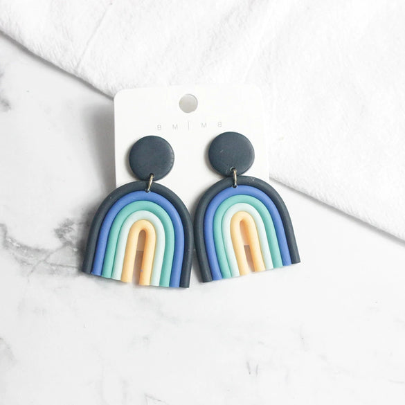 Ushaped Rainbow Soft Pottery Stud Earrings For Women Handmade Macaron Color Contrast Sweet Jewelry