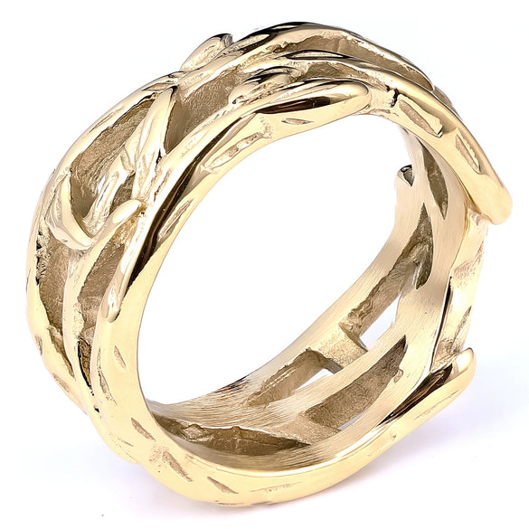 Ushaped Stainless Steel Tree Of Life Ring With Polished Gold Finish Vintage Botanical Jewelry For Unisex Wear