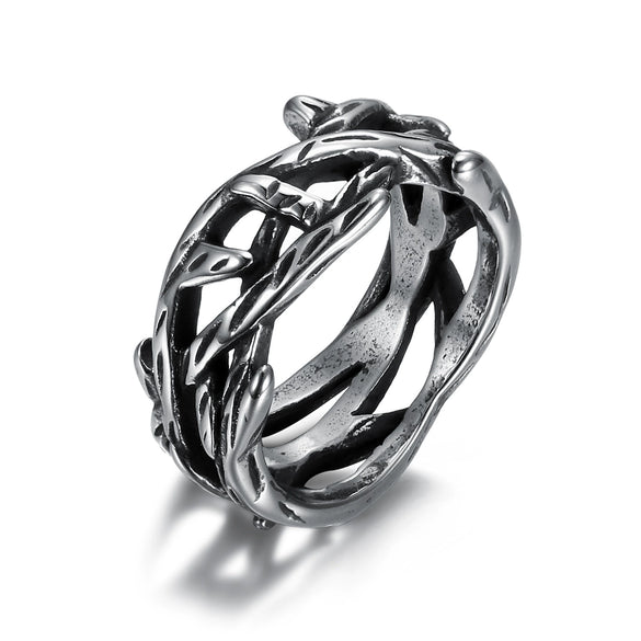 Ushaped Stainless Steel Tree Of Life Ring With Polished Gold Finish Vintage Botanical Jewelry For Unisex Wear