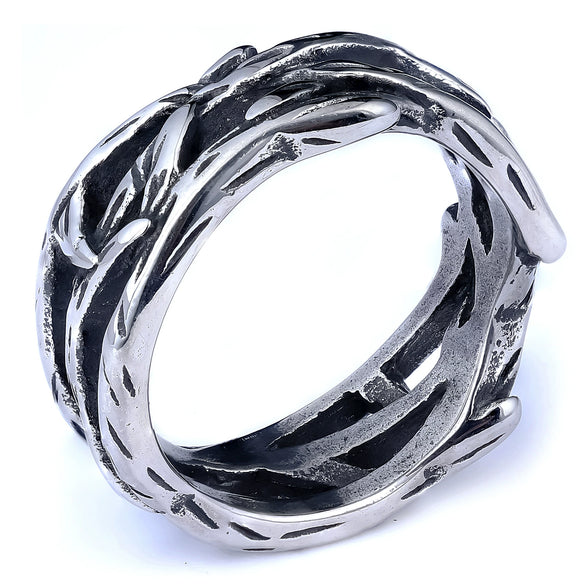 Ushaped Stainless Steel Tree Of Life Ring With Polished Gold Finish Vintage Botanical Jewelry For Unisex Wear
