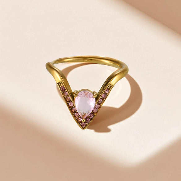 V Shaped Diamond 5A Zircon Adjustable Titanium Steel Ring With Electroplating Light Luxury And Geometric Style