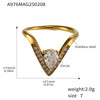 V Shaped Diamond 5A Zircon Adjustable Titanium Steel Ring With Electroplating Light Luxury And Geometric Style