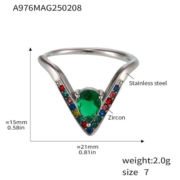 V Shaped Diamond 5A Zircon Adjustable Titanium Steel Ring With Electroplating Light Luxury And Geometric Style