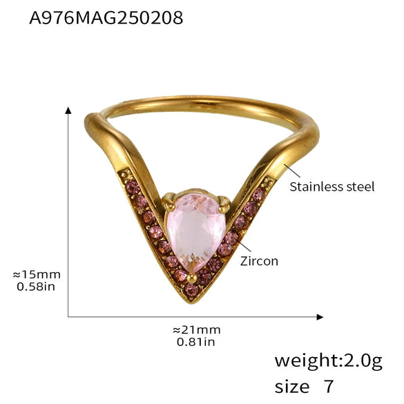 V Shaped Diamond 5A Zircon Adjustable Titanium Steel Ring With Electroplating Light Luxury And Geometric Style