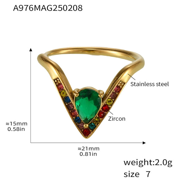 V Shaped Diamond 5A Zircon Adjustable Titanium Steel Ring With Electroplating Light Luxury And Geometric Style