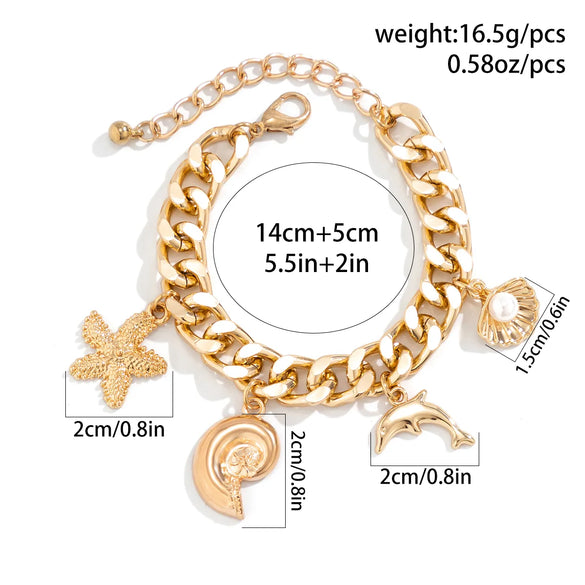 Vacation Beach Starfish Dolphin Shell Alloy Aluminum Wholesale Bracelets