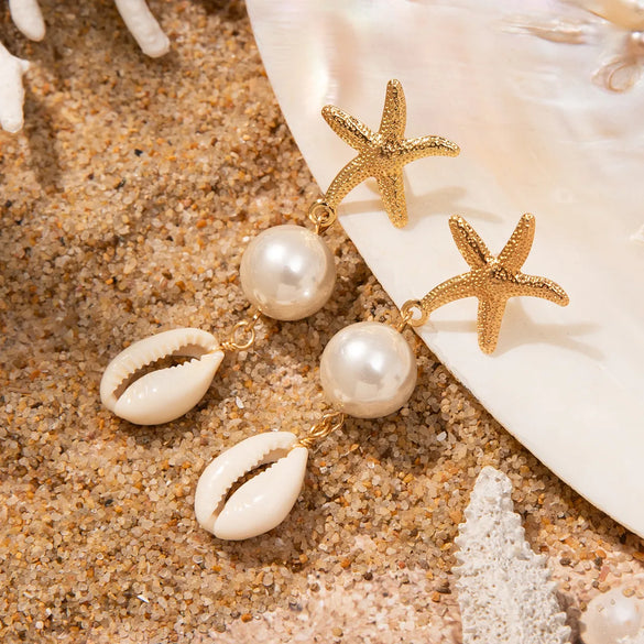 Vacation Beach Starfish Shell Shell Zinc Alloy Drop Earrings
