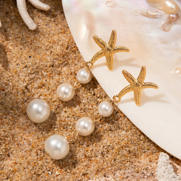 Vacation Beach Starfish Shell Shell Zinc Alloy Drop Earrings