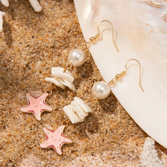 Vacation Beach Starfish Shell Shell Zinc Alloy Drop Earrings
