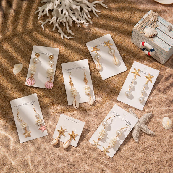 Vacation Beach Starfish Shell Shell Zinc Alloy Drop Earrings
