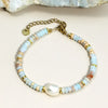 Vacation Color Block 316L Stainless Steel  Imperial Jasper Freshwater Pearl Wholesale Bracelets
