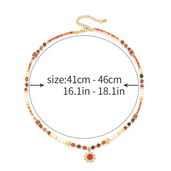 Vacation French Style Romantic Sun 18K Gold Plated Gem Natural Stone Freshwater Pearl Copper Wholesale Pendant Necklace