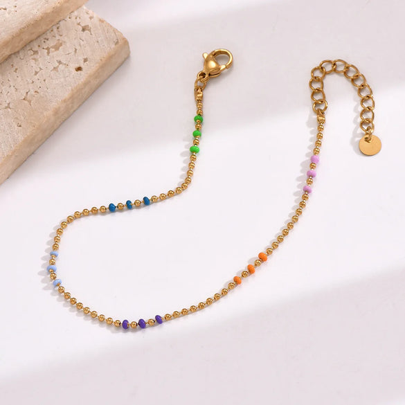 Vacation Simple Style Colorful Stainless Steel Epoxy Plating 14k Gold Plated Bracelets