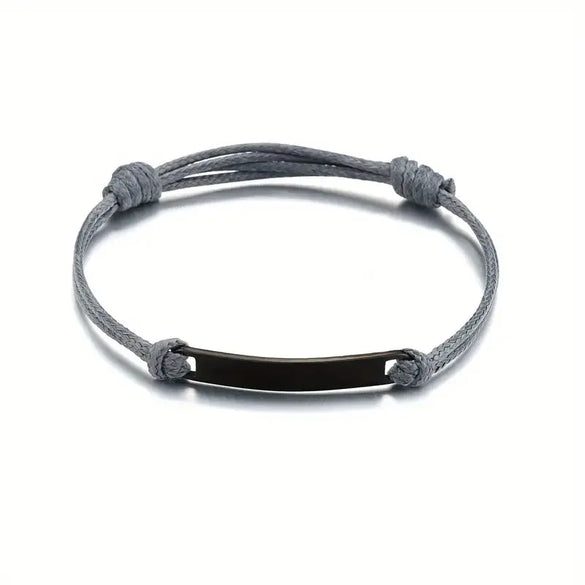 Vacation Simple Style Customization Laser Engraving Solid Color Wax Rope Titanium Steel String Bracelets Wholesale