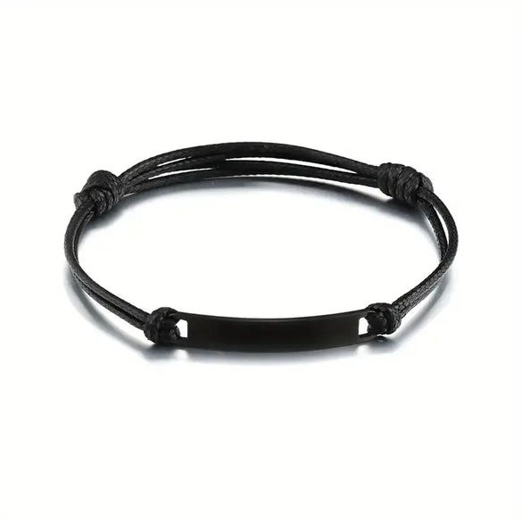 Vacation Simple Style Customization Laser Engraving Solid Color Wax Rope Titanium Steel String Bracelets Wholesale