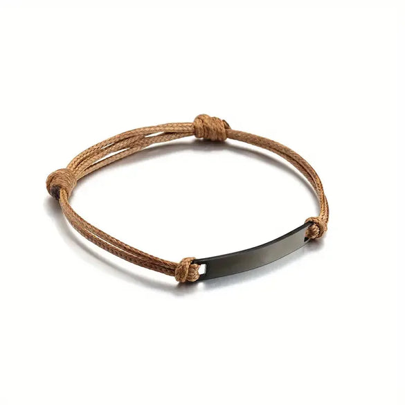 Vacation Simple Style Customization Laser Engraving Solid Color Wax Rope Titanium Steel String Bracelets Wholesale